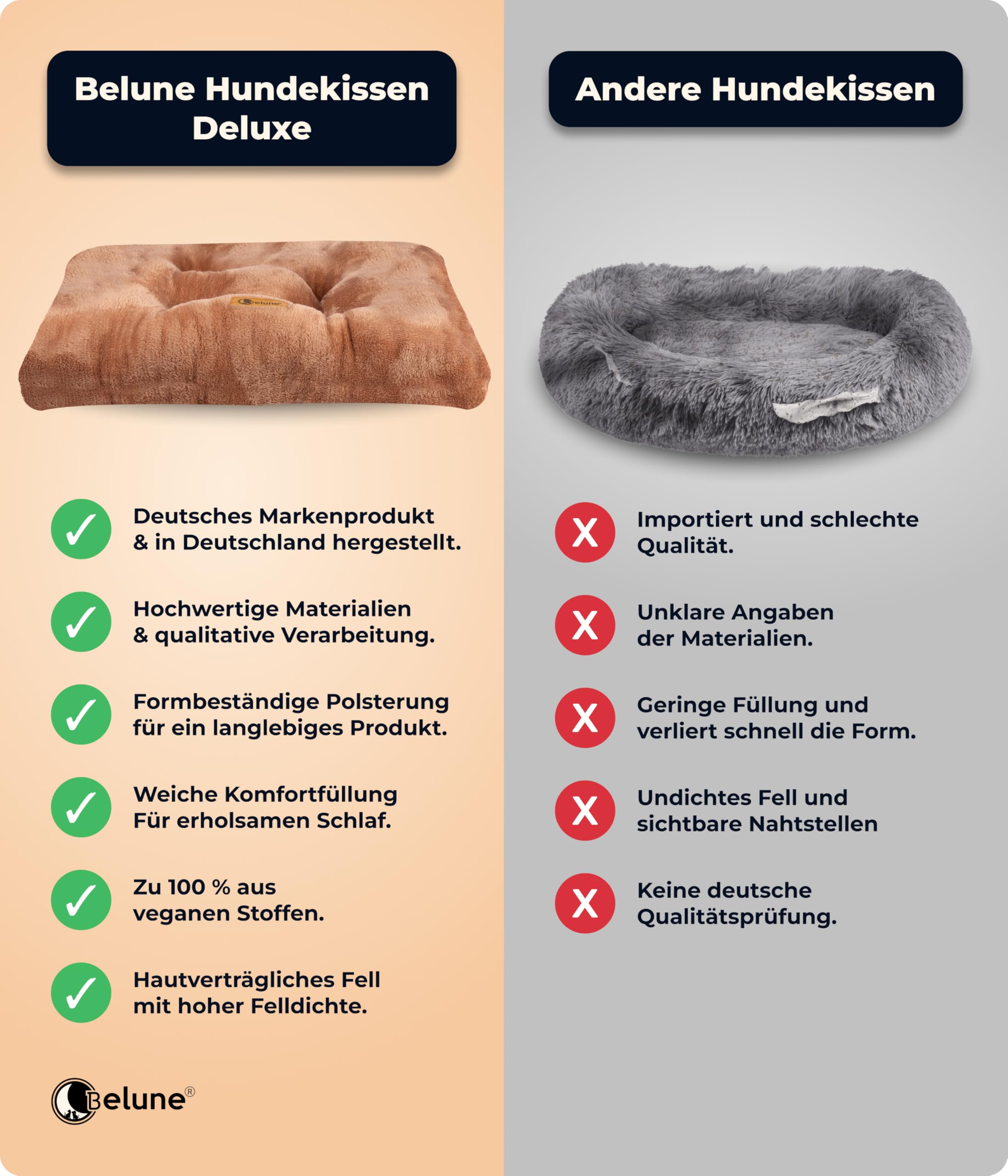 Belune® Hundekissen Deluxe [Braun, S (92cm x 62cm x 12cm)] - waschbar, Hundebett kleine Hunde, Hundekissen kleine Hunde