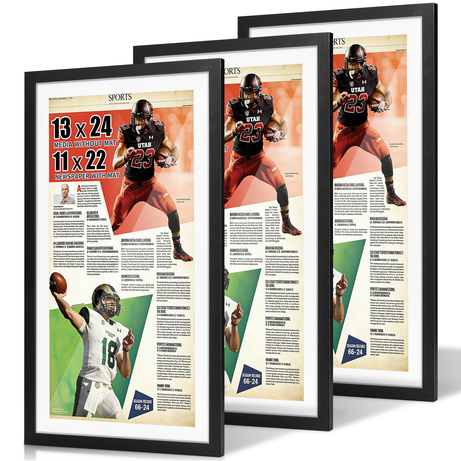 JupDec 11 × 22 Up to 13 × 24 Newspaper Frame, Premium Wood Display Case with Acrylic Panel, Wall Mount or Tabletop Stand, Perfect for Home &amp; Office Decor, Ideal Gift for Collector, 6 Pack, White