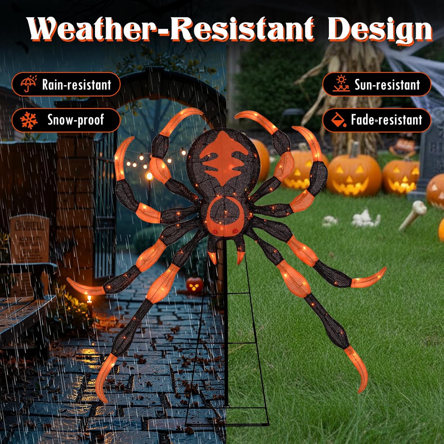 Tangkula 52” Halloween Spider Decoration, Lighted Spider on Stand with 16 Flickering Warm White LEDs, 64 Orange LEDs, Holiday Yard Decoration for Indoor, Outdoor, Home, Shop, Party