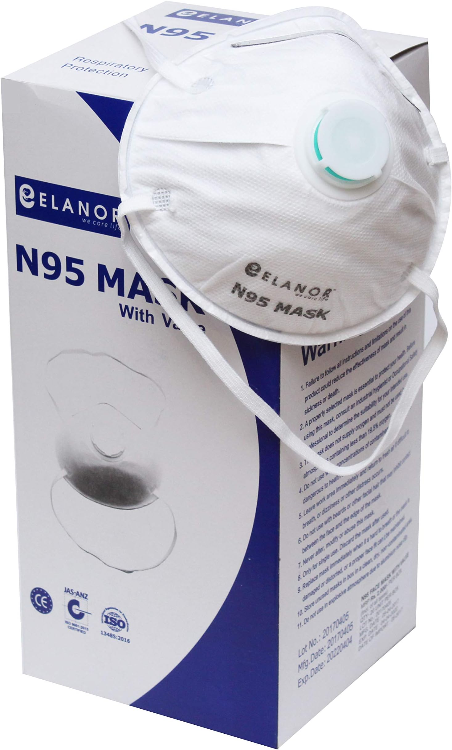ELANOR we care life N 95 Face Mask (Pack of 10) | 3 Layers Cup Shape Disposable Mask | Protection against Virus, Bacteria, PM 2.5, Allergens, Dust