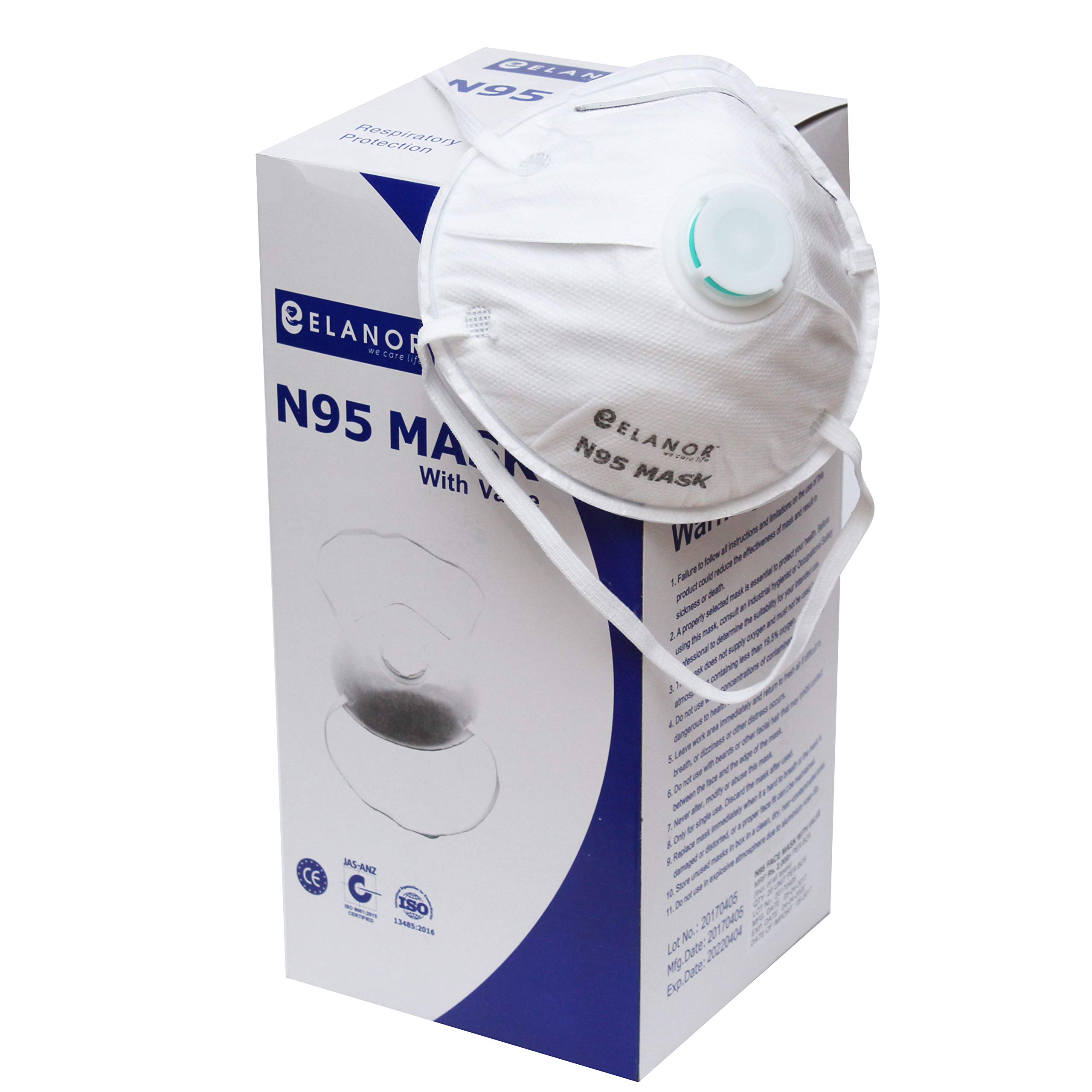 ELANOR we care life N 95 Face Mask (Pack of 10) | 3 Layers Cup Shape Disposable Mask | Protection against Virus, Bacteria, PM 2.5, Allergens, Dust