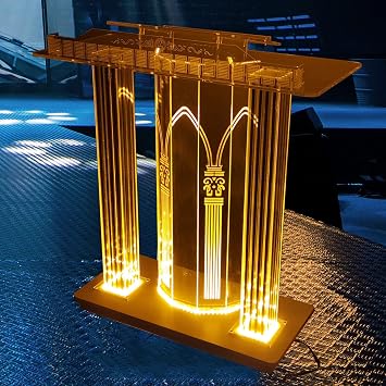 BTZHY Lectern Podium Stand, Clear Acrylic Podium Stand, Church Podium with Led Lights and Casters, Gold Luxury Rolling Podium for Trade Shows, Conference Events