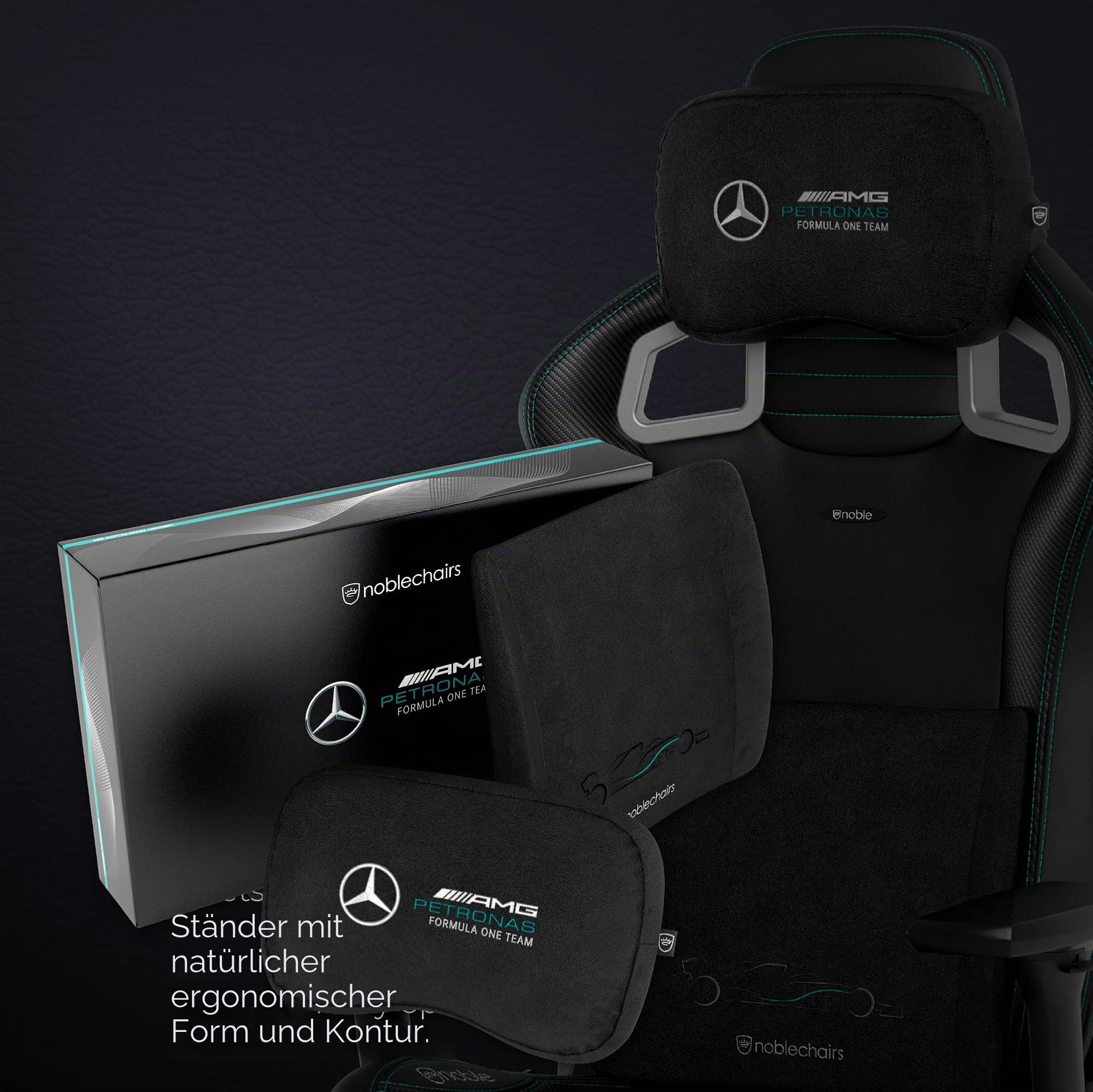 noblechairs Memory Foam Kissen-Set Mercedes-AMG Petronas Formula One Team Edition, Kissen für Gaming Stuhle, Stuhl Kissen mit Lendenwirbelstütze