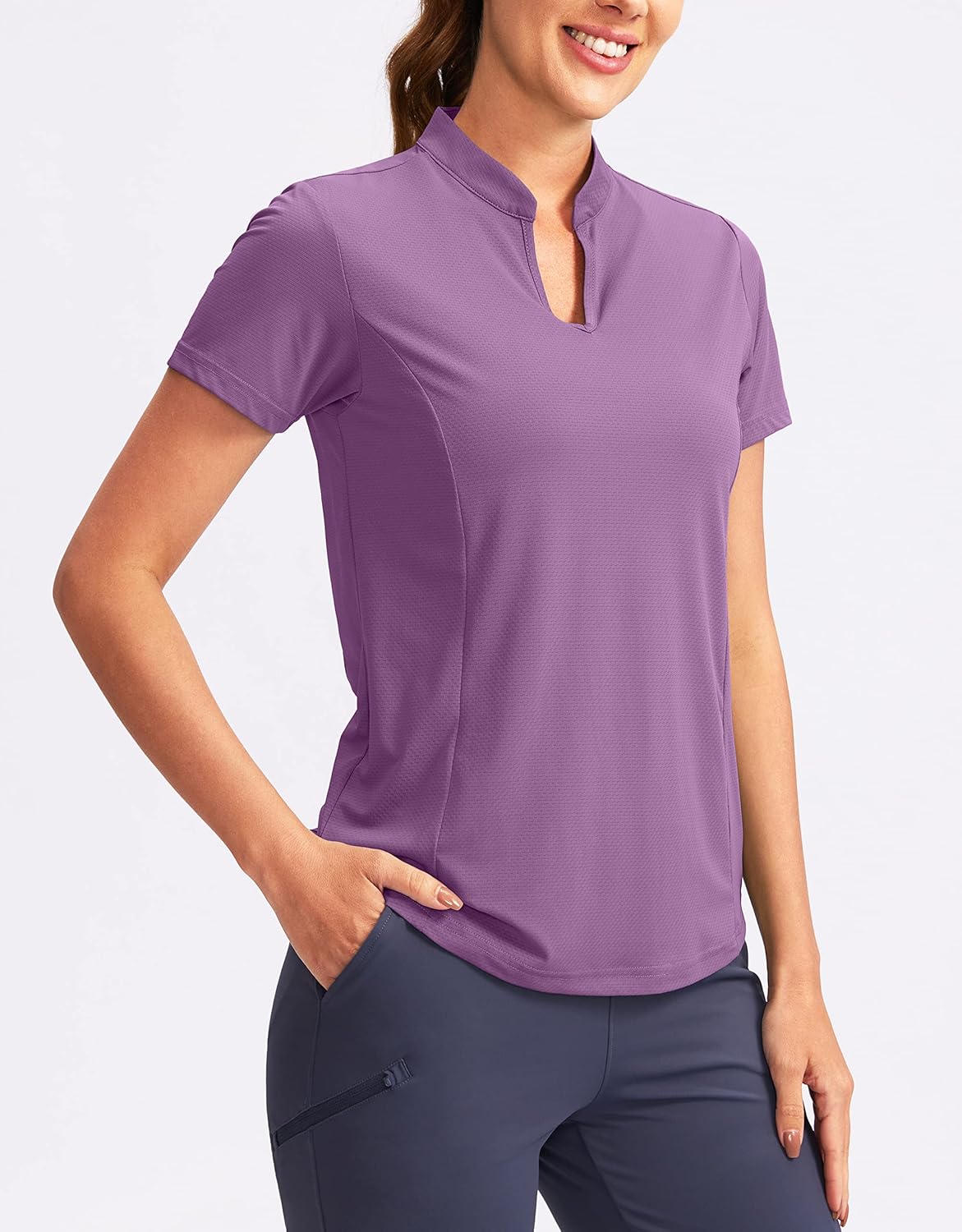 Obla Women's Golf Polo Shirt V-Neck Short Sleeve Collarless Quick Dry Tennis Running T Shirt Golf Tops for Women - Image 5