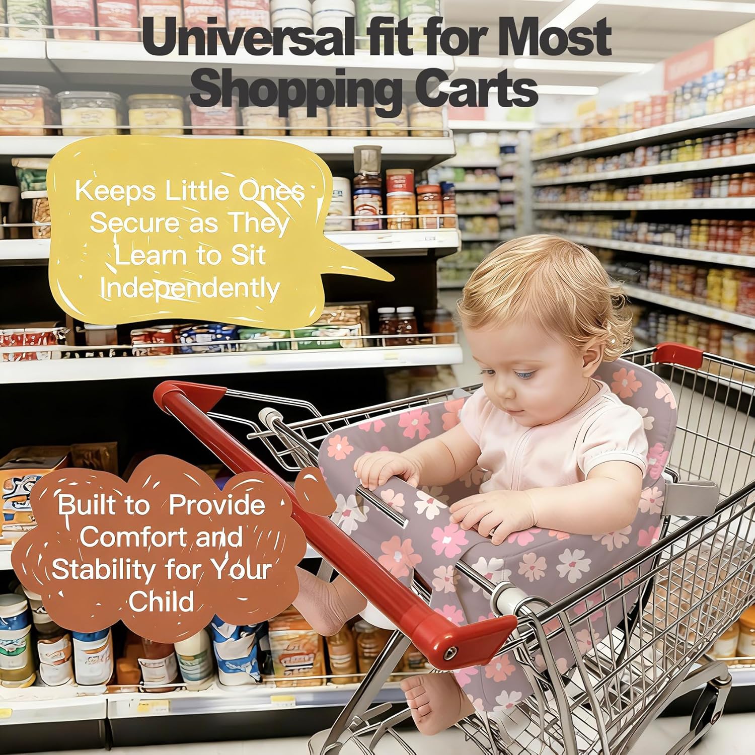Padded Shopping Cart Cover for Baby & Toddler, High Chair Cover with Soft Thigh Guards, 2-in-1 Grocery Cart Seat Protector, Portable with Shoulder Strap & Storage Pocket (Floral)