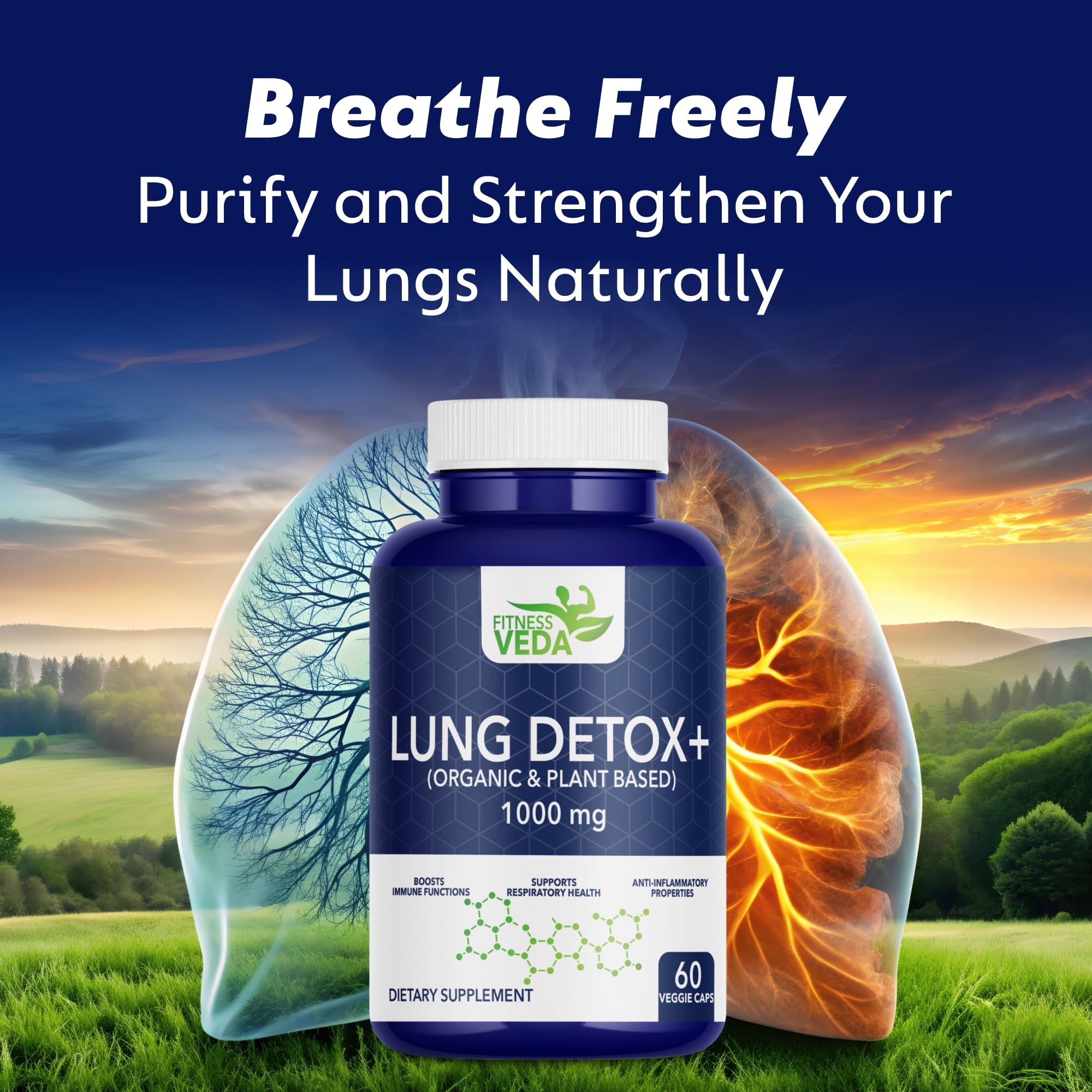 FITNESSVEDA Lung Detox+ Supplement | Respiratory Wellness & Immune Support |Organic & Plant Based | Clears Congestion, Supports Breathing Comfort, Improves Lung Health & Daily Cleanse | Pack of 1 – 60 Capsules — Amazon image 9