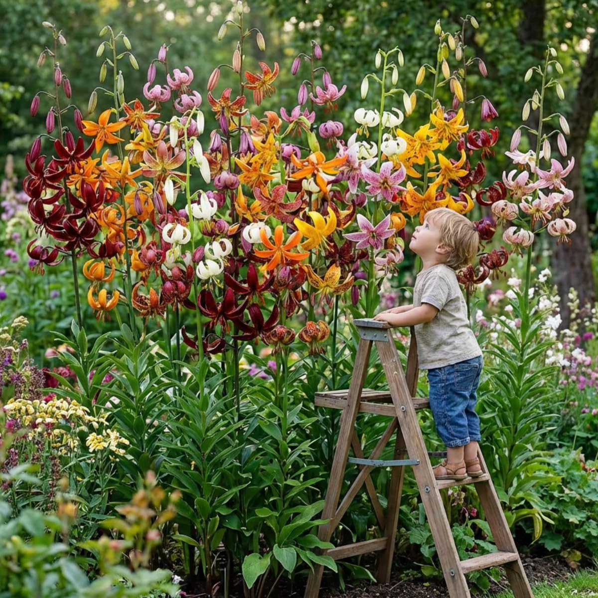 Kolekcja cebul lilii Martagon z Holandii - 10 cebul kwiatowych, 5 odmian, 2 w kolorze - Mieszanka wieloletnia i odporna - Duże rośliny Lilium (bez nasion) Mieszanka - Kwiaty czerwone, różowe i białe