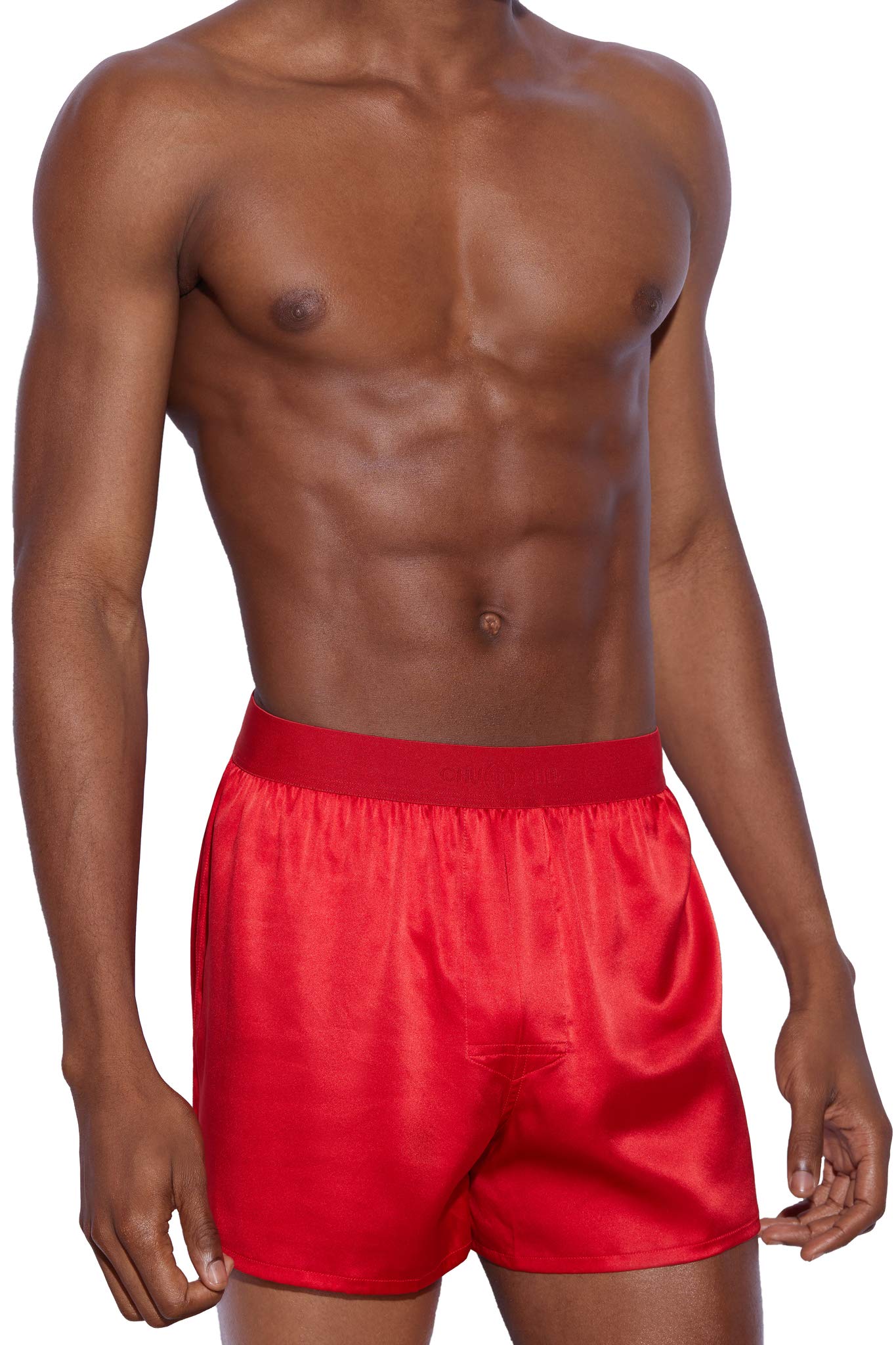 Men's Silk Boxer Shorts - Pure Mulberry Silk Underwear, Luxury Sleepwear, Pajamas Lounge Shorts - Improved Waistband (Red, S)