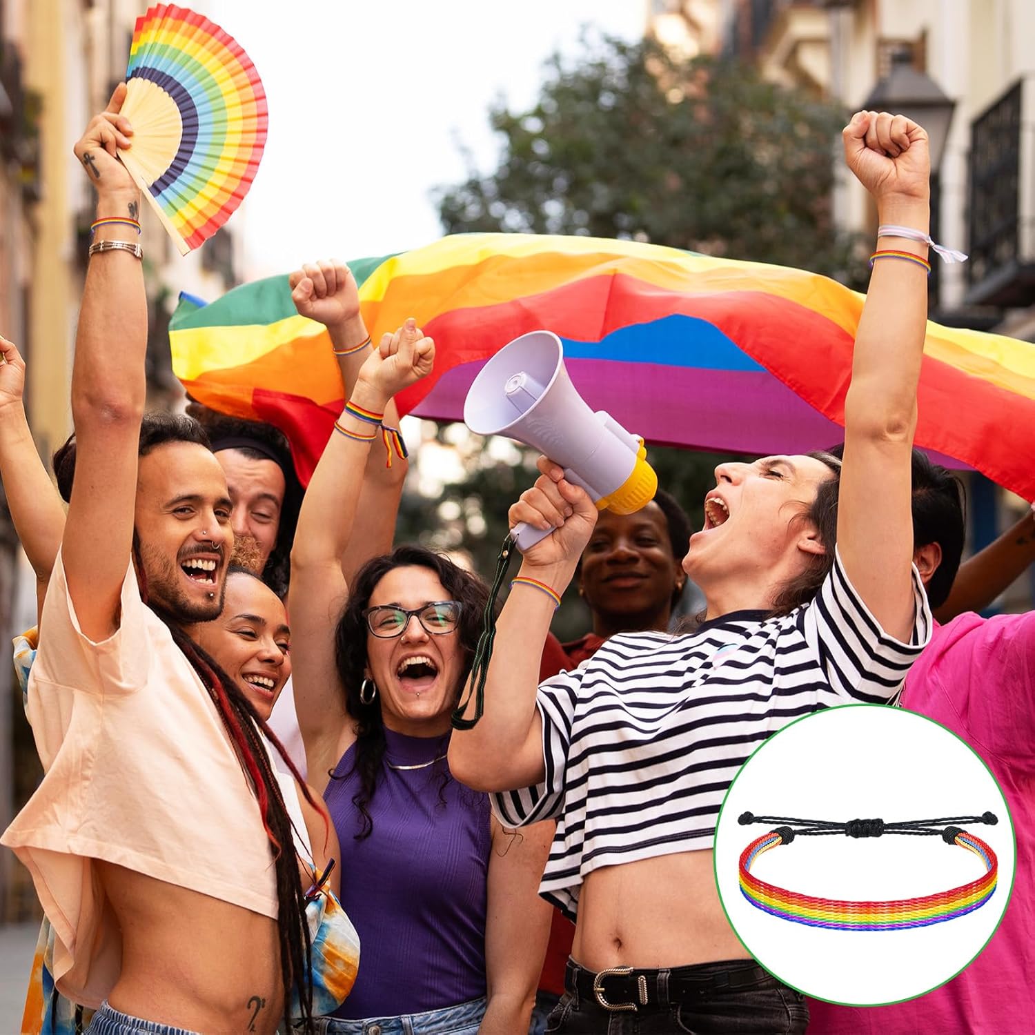 Landical 100 Pcs Pride Bracelets Bulk Rainbow Pride Bracelets Lgbt Gay Lesbian Wristband for Men Women Lgbt Parades Lgbtq Community Supplies
