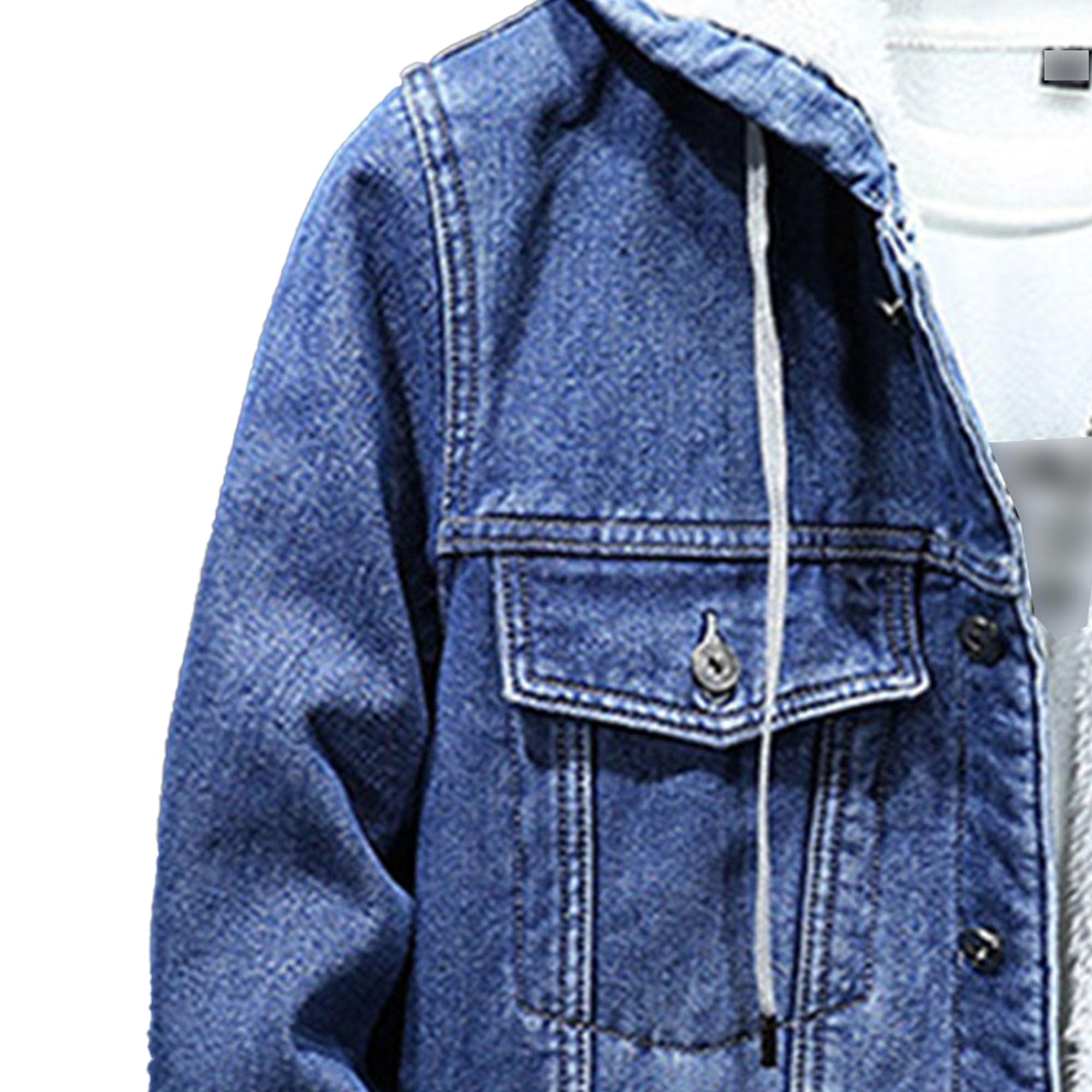 ZDJSWJ Chaqueta Fleece Hoodie Jean para hombre Chaqueta con capucha Sherpa forrada en mezclilla Abrigo de vaquero informal Slim Truck