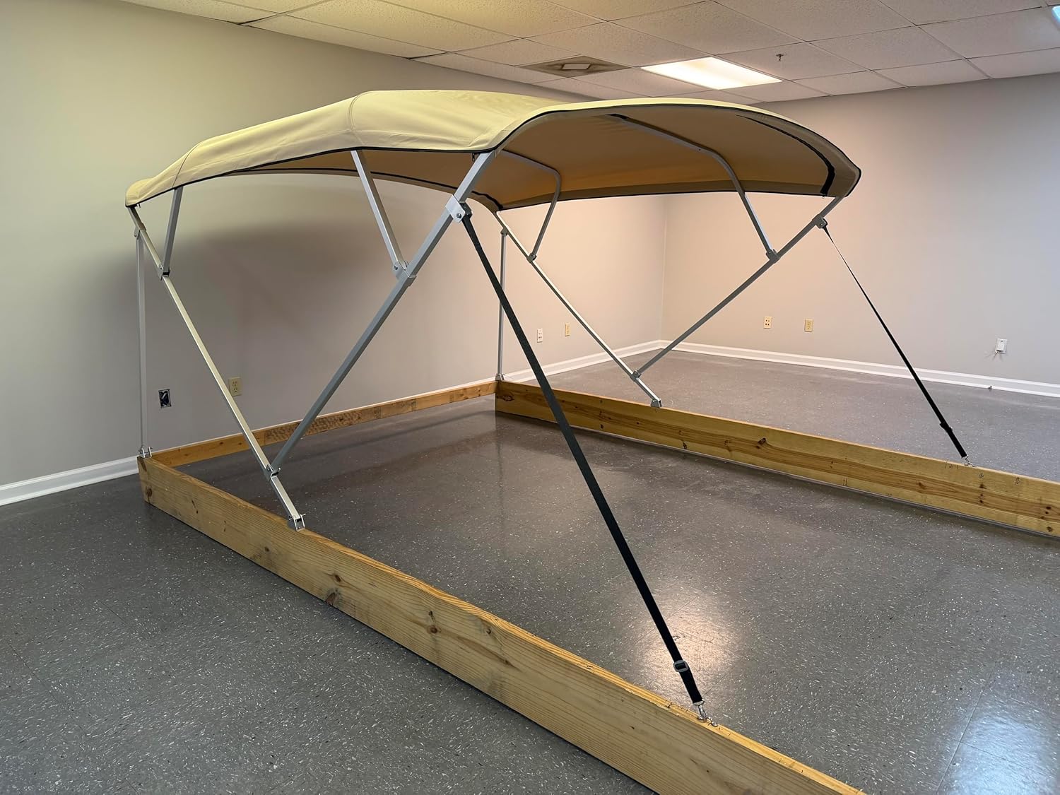 9' Long x 8.5' Wide Pontoon Boat Bimini Top Complete Kit, Best Available, Square Tube Frame Metal and Fittings, Custom 16oz Canvas, Matching Boot, Hardware Cypress Rowe Outfitters (Beige)