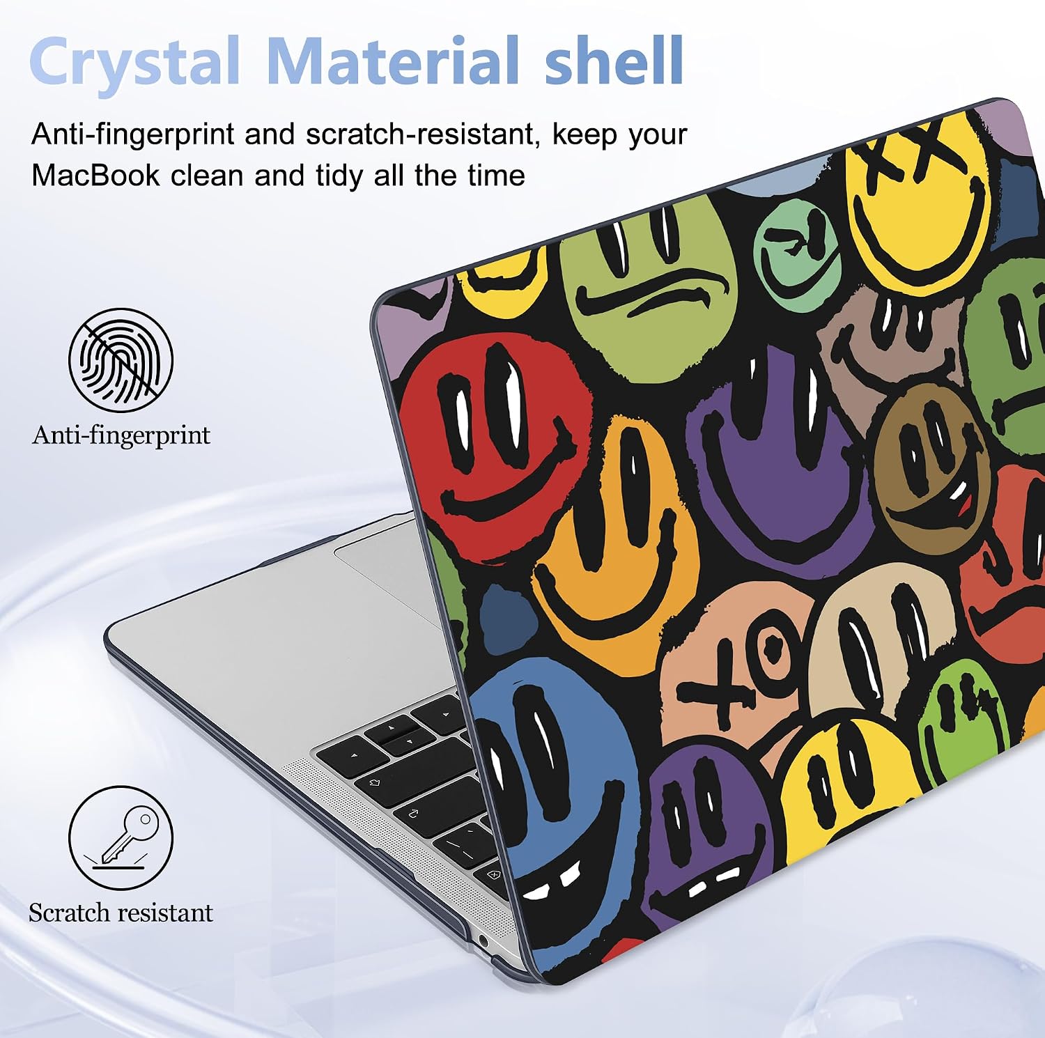 for MacBook Air 13.3 inch Case 2022 2021 2020 2019 2018 Release A2337 M1 A2179 A1932 Touch ID, Plastic Hard Shell Cover&Keyboard Cover for MacBook Air 13 inch Case, Happy Emoji