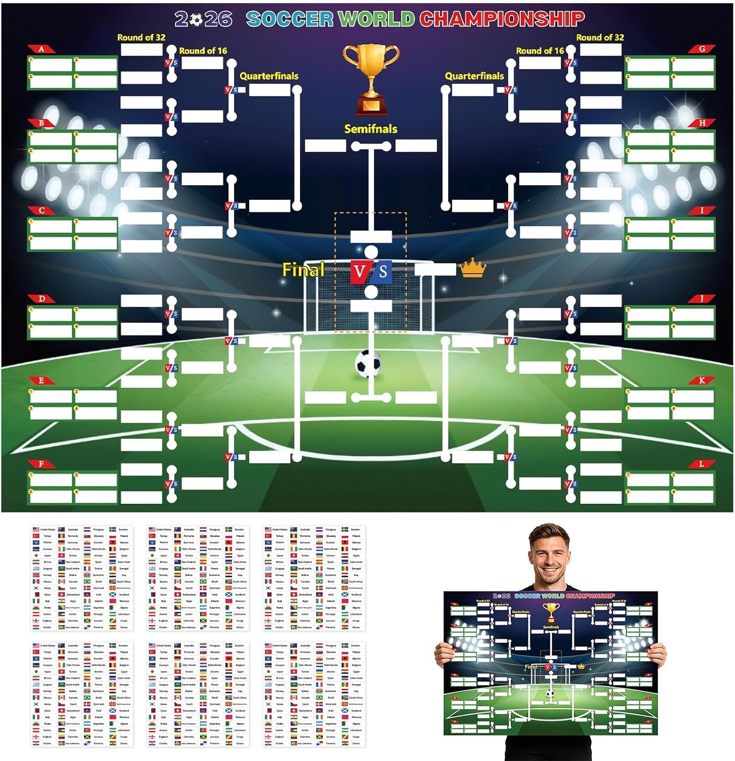 World Cup Schedule Wall Chart 2026 World Cup Football Schedule Poster 98x68cm Football Tournament Chart World Cup Fixtures Chart World Cup Wall Chart with 600 Team Stickers World Cup Gifts for Fans