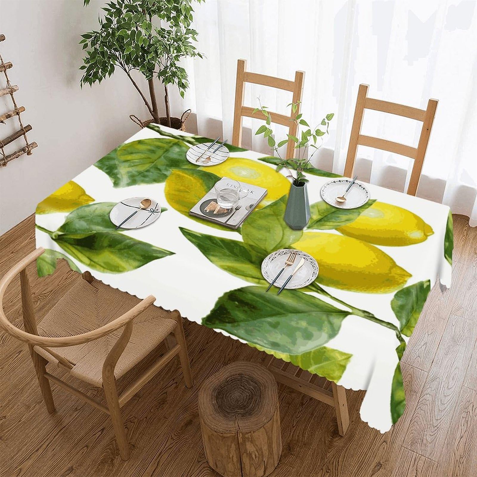 MUSM Rectangular Lemon Branch Leaves Tablecloths Waterproof Heavy Duty Polyester Table Cloth Wrinkle Resistant Anti-Shrink Soft Tables Cover Premium Decorative Fabric Tablecover