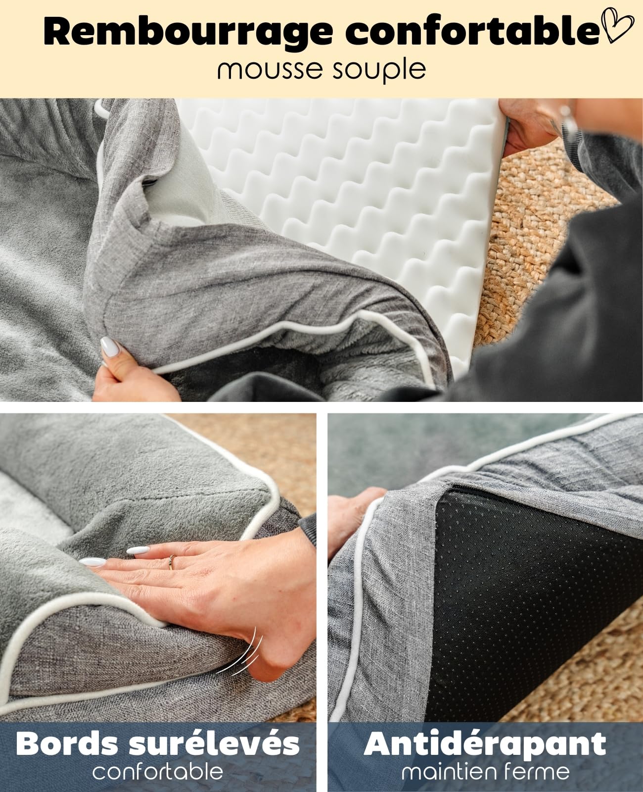 lionto Lit orthopédique pour Chien avec Bordure surélevée, 106x80x17 cm, Coussin Robuste en Flanelle Douce, Housse Amovible & Lavable, antidérapant, adapté aux Petits & Grands Chiens et Chats, Gris