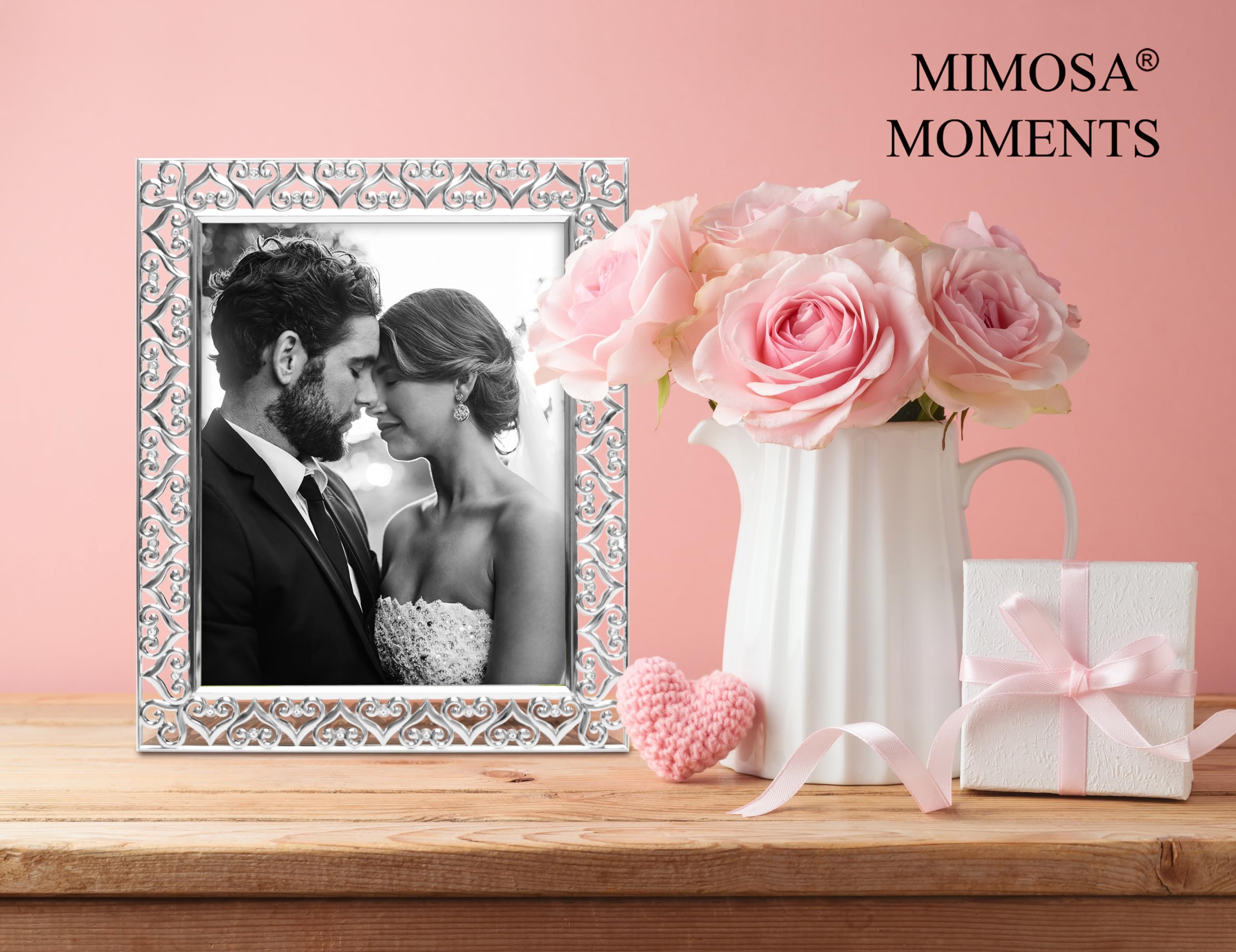 Amazon.com - MIMOSA MOMENTS 8x10 Silver Heart Metal Picture Frame