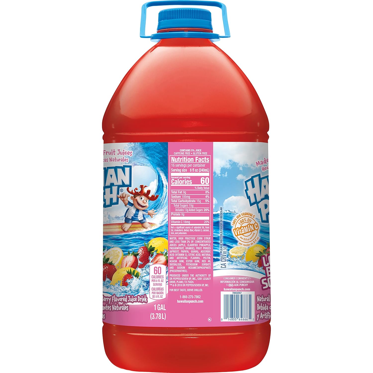 Hawaiian Punch Lemon Berry Squeeze Fruit Juice Drink, 1 Gal Bottle(Pack of 4), Caffeine-free, Carbonation-free, Gluten-free, Excellent Source Of Vitamin C, Less Than 100 Calories