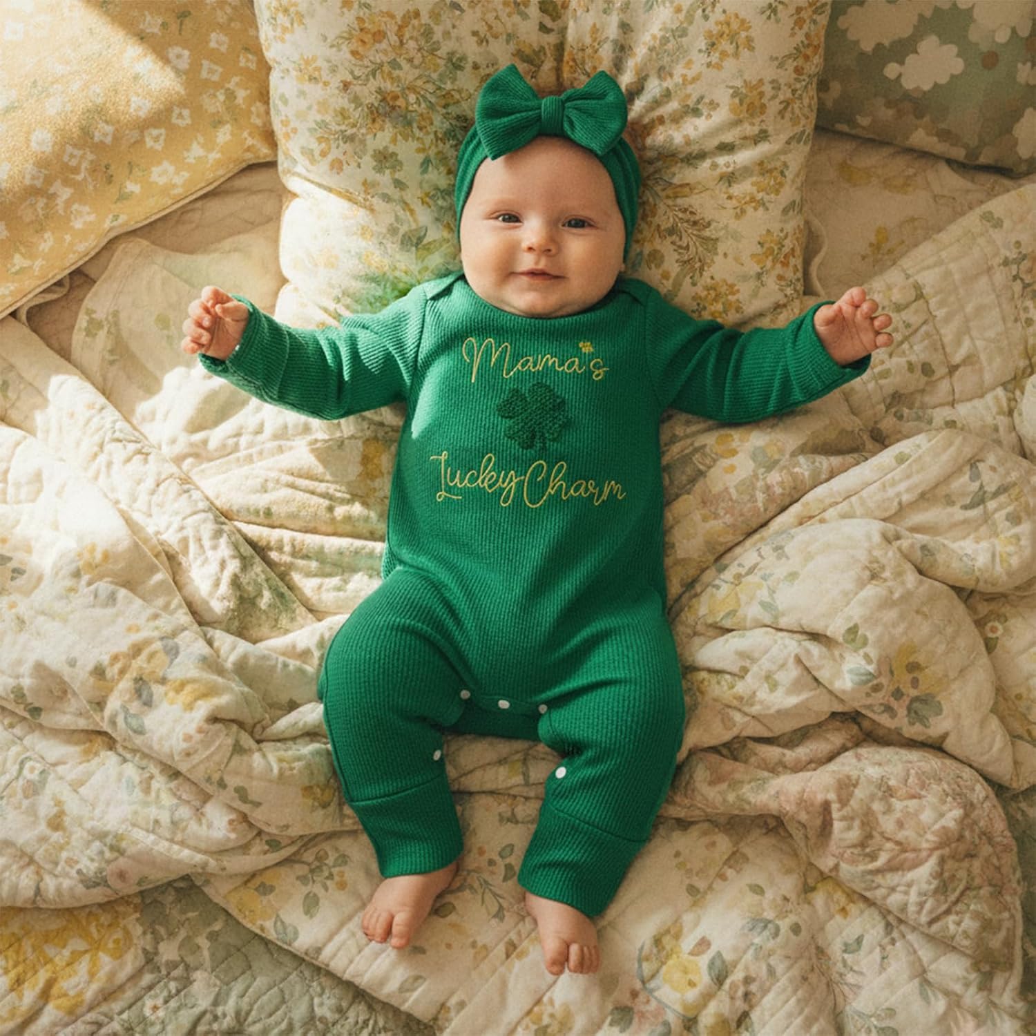 My First First St Patricks Day Baby Girl Outfit Newborn Lucky Clover Jumpsuit Romper Cute Infant Spring Clothes - Image 2
