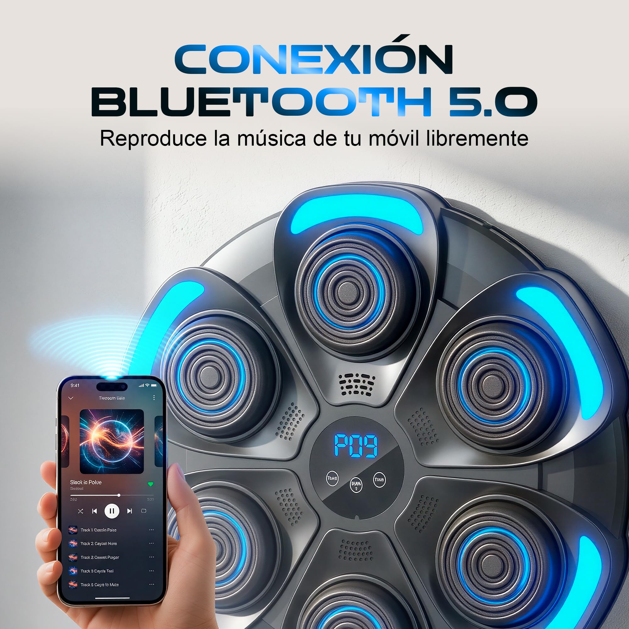 Unicview Máquina de Boxeo Musical Inteligente con Luces RGB, Bluetooth 5.0 y Pantalla LED, Entrenador de Reacción con Múltiples Modos y Velocidades, Montaje en Pared, Incluye Guantes