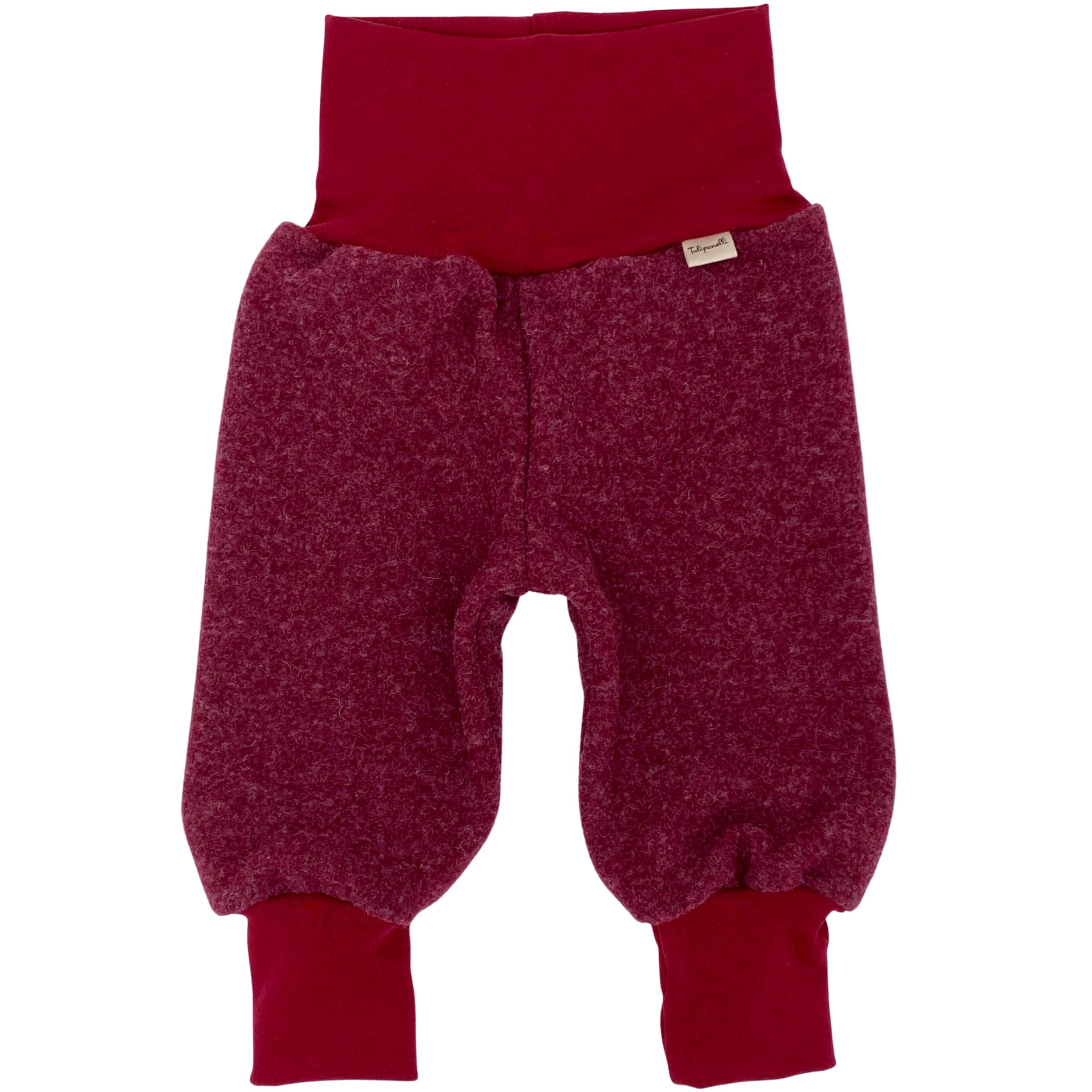 Tulipanelli Mitwachsende Babyhose aus Merino Wollfleece - Wollhose für Babys und Kleinkinder - Mitwachshose aus Merinowolle - Größen 50-74 | 68-86 | 92-104 - Einfarbig Unifarben (Bordeaux, 50-74)