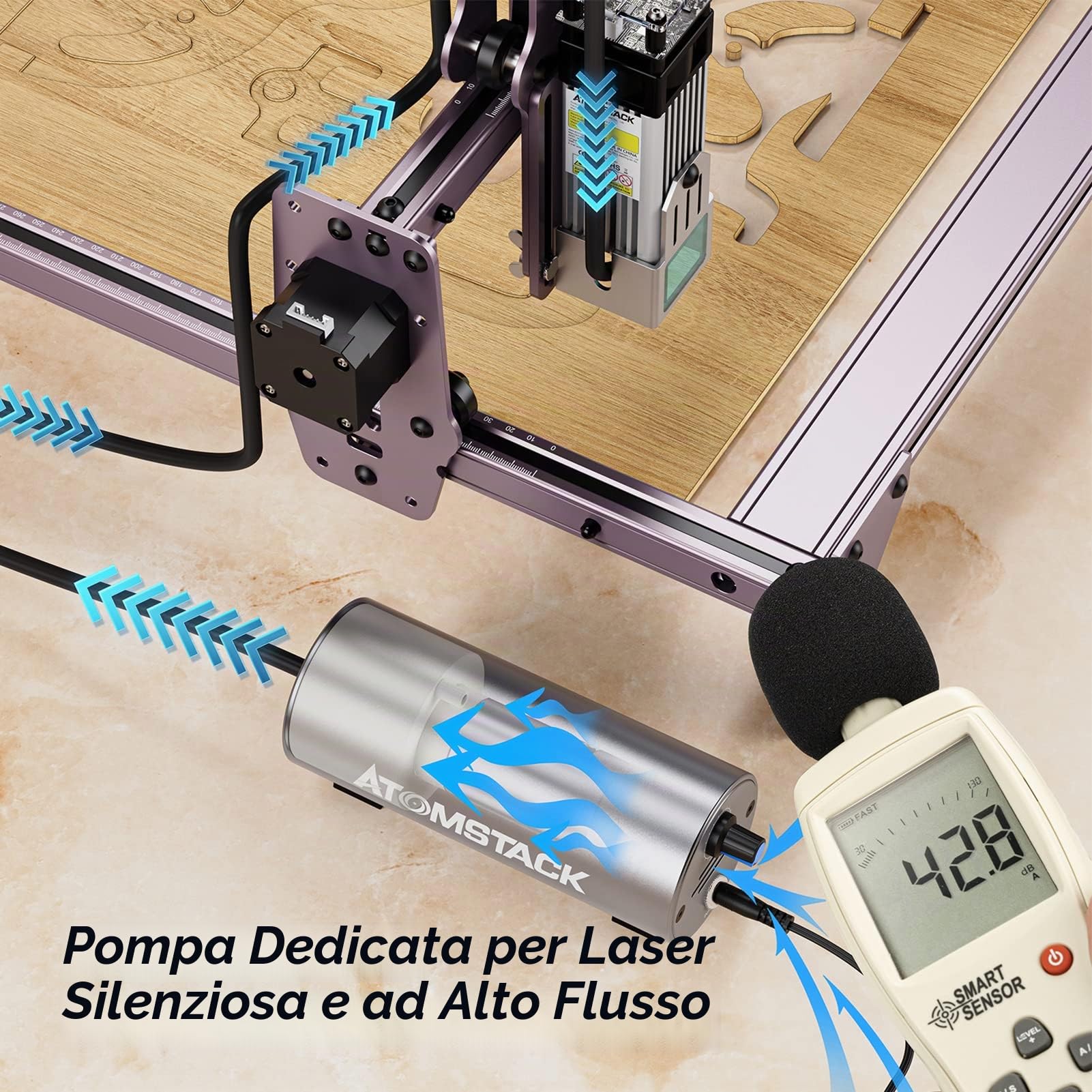 ATOMSTACK Air Assist Set 30 L/min supporto aria regolabile per incisore laser Gravier, rendere il taglio più pulito e liscio