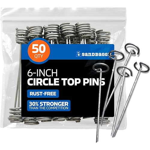 Sandbaggy 6 Inch Landscape Staples, 8 Gauge Galvanized Circle Top Garden Stakes, Heavy Duty Ground Pins for Weed Barrier Fabric, Sod, Turf, Netting and Erosion Control, 50 Pack