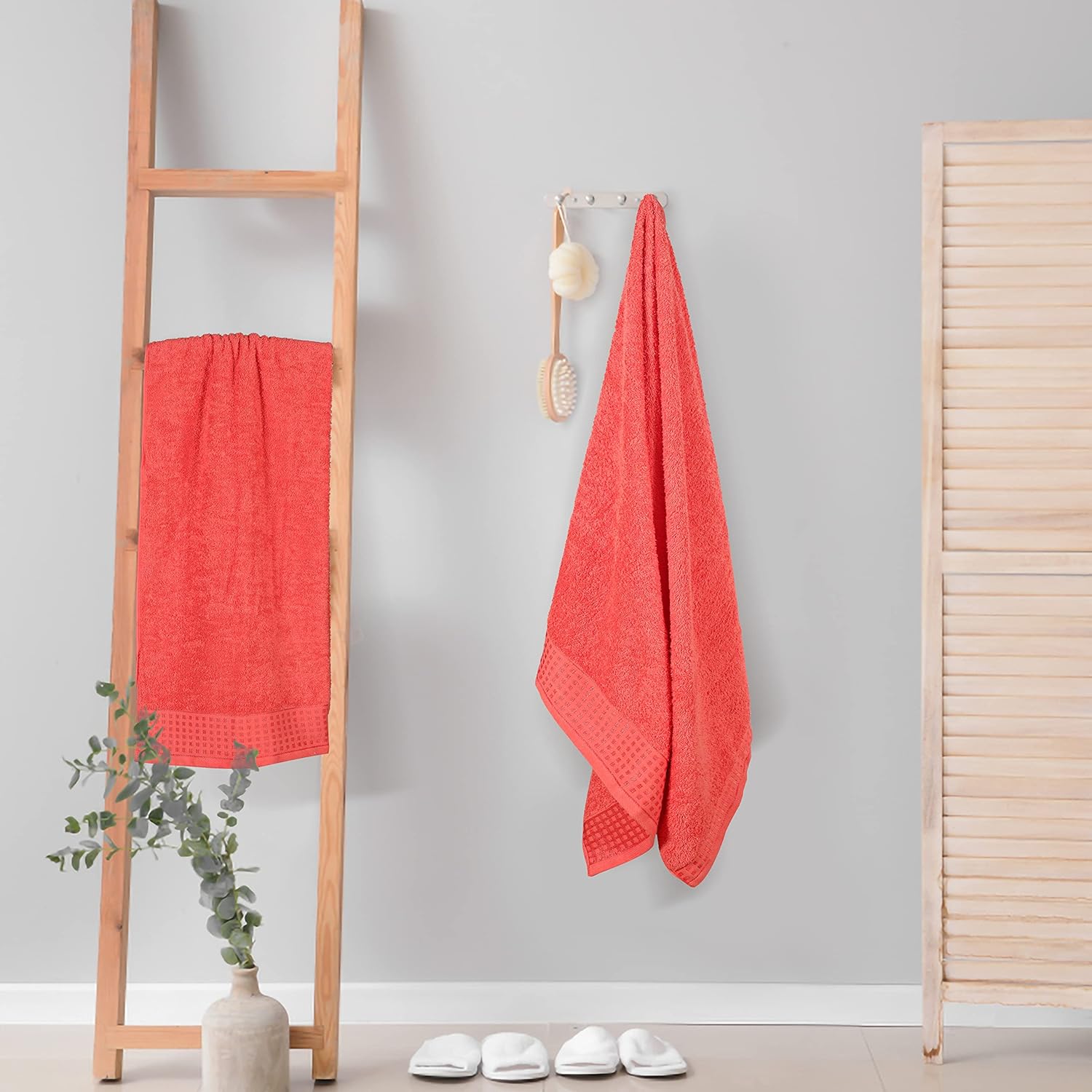 GLAMBURG 100% Cotton 2 Pack Oversized Bath Towel Set 28x55 Inches, Ultra Soft Highly Absorbant Compact Quickdry & Lightweight Large Bath Towels, Ideal for Gym Travel Camp Pool - Coral Orange - Image 4