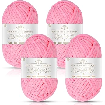 Vincona Super Chunky Chenille Yarn, 4 x 100 g Thick Wool for Crocheting, Super Soft Hand Knitting, Knitting Crochet for Blank
