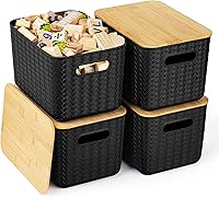 Vista 1 de Paquete de 4 contenedores de almacenamiento con tapas de bambú, contenedores de almacenamiento de plástico con tapas, caja de almacenamiento