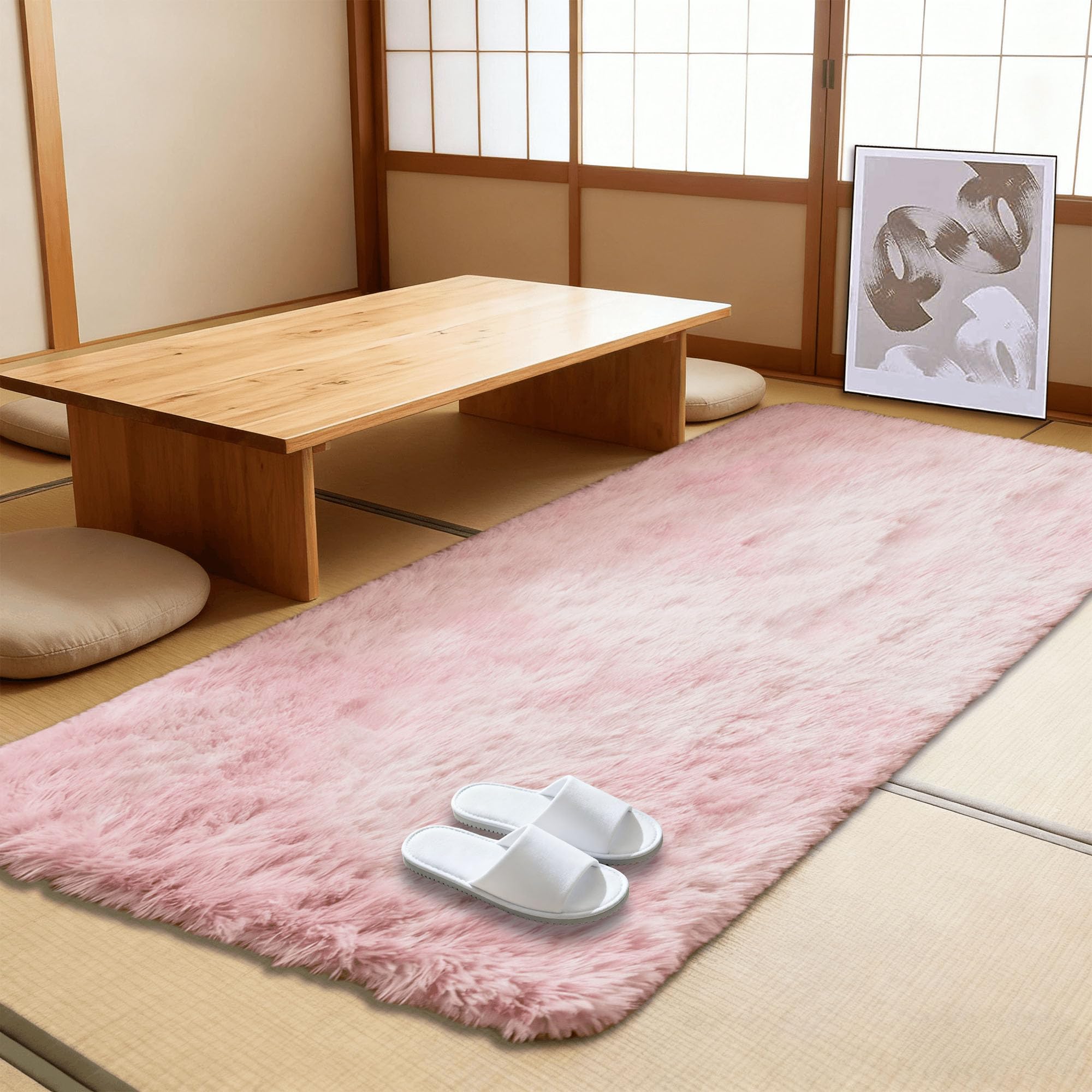 Grand tapis lavable en machine 280 x 340 cm rose moderne pour chambre