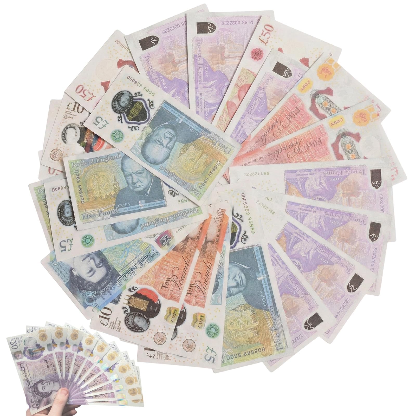 Weilin 200 Pcs Fake Money, Sterling Pound Prop Play Money 50 Notes Each of Denominations 5, 10, 20, And 50 for Kids to Develop Literacy and Math Skills