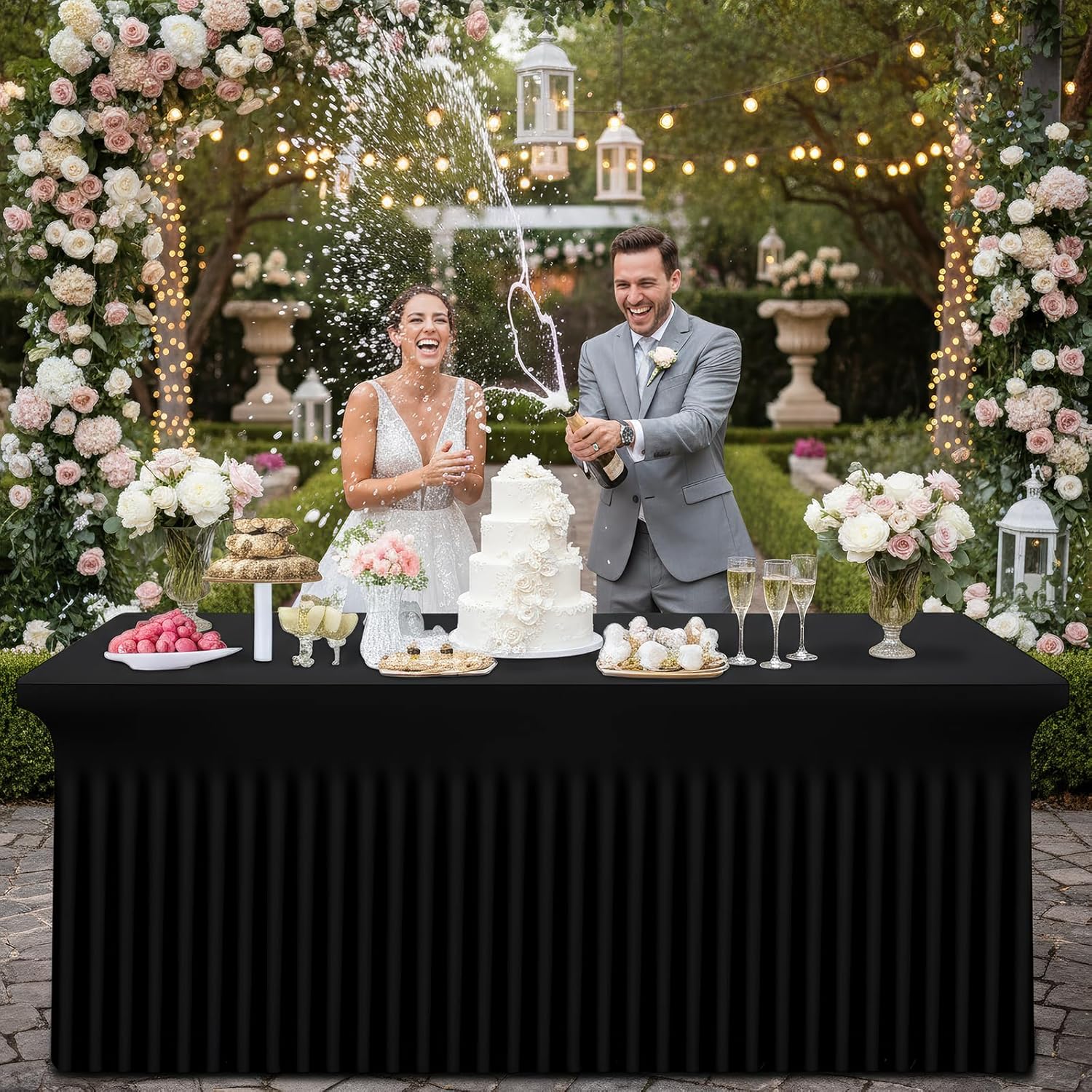 Smiry Spandex Tablecloth 6 Pack, Elastic Fitted Stretch Tablecloth for 6FT Rectangle Tables, Waterproof Washable Table Cover Skirt for Wedding, Banquet & Parties (Black, 72Lx30Wx30H Inch)