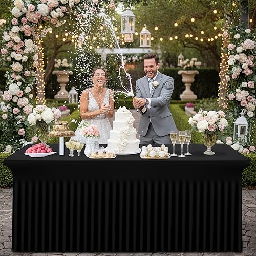 Miniatura 5 de Smiry Mantel de elastano, mantel elástico ajustable para mesas rectangulares de 6 pies, impermeable, lavable, para exteriores, bodas, banquetes y