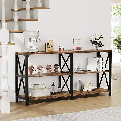 Miniatura 32 de LVB Mesa de sofá rústica, mesa consola de granja para sala de estar, mesa de entrada de pasillo con almacenamiento, mesa de entrada para vestíbulo,