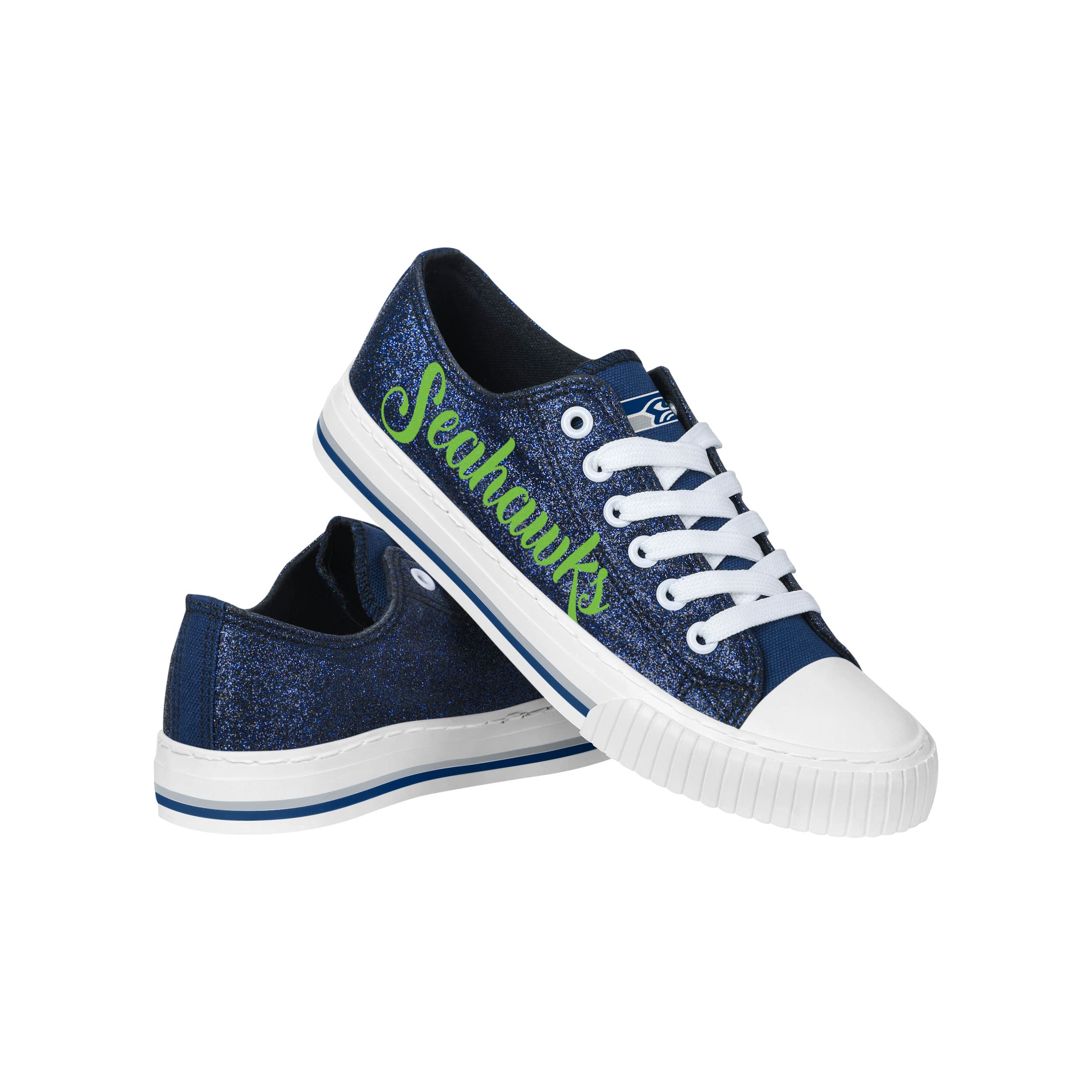 FOCO Womens NFL Team Logo Ladies Fashion Color Glitter Low Top Canvas Sneakers Shoes