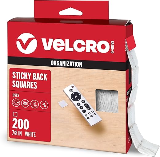 VELCRO Brand Mounting Squares | 200pk, 7/8″ White | Adhesive Sticky Back Hook and Loop for Teacher Supplies, Office Organization (30705)