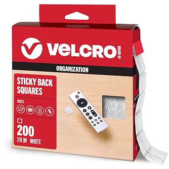 VELCRO Brand Mounting Squares | Square Dots with Adhesive 200pk, 7/8" White | Sticky Back Hook and Loop for Teacher Supplies, Office Organization 30705