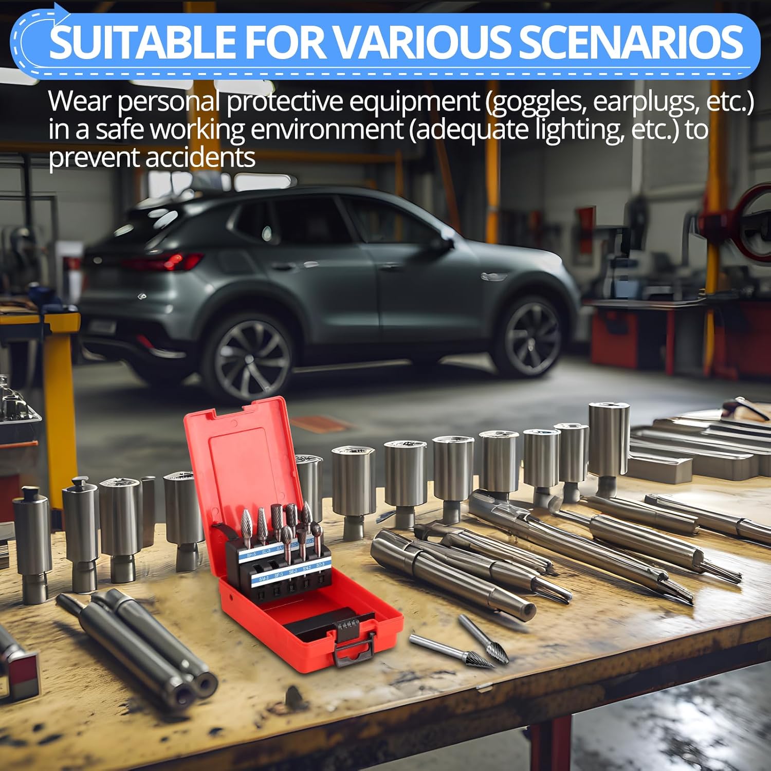 CAMWAY 10pcs Carbide Burrs Set - 1/4" Shank Die Grinder Carbide Bits, Rotary Tungsten Cutting Burrs Bits for Polishing Engraving Drilling Metal,Wood,Steel,Copper,Aluminum