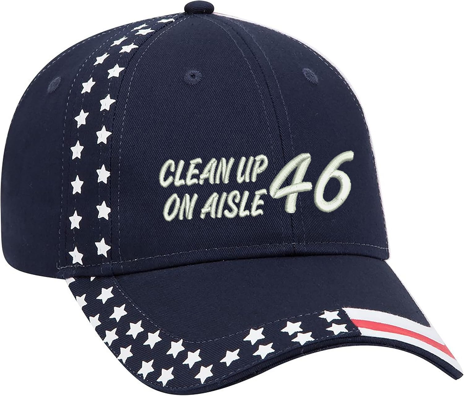 Cleanup on Aisle 46 Embroidered Structured Adjustable One Size Fits All US Flag Hat