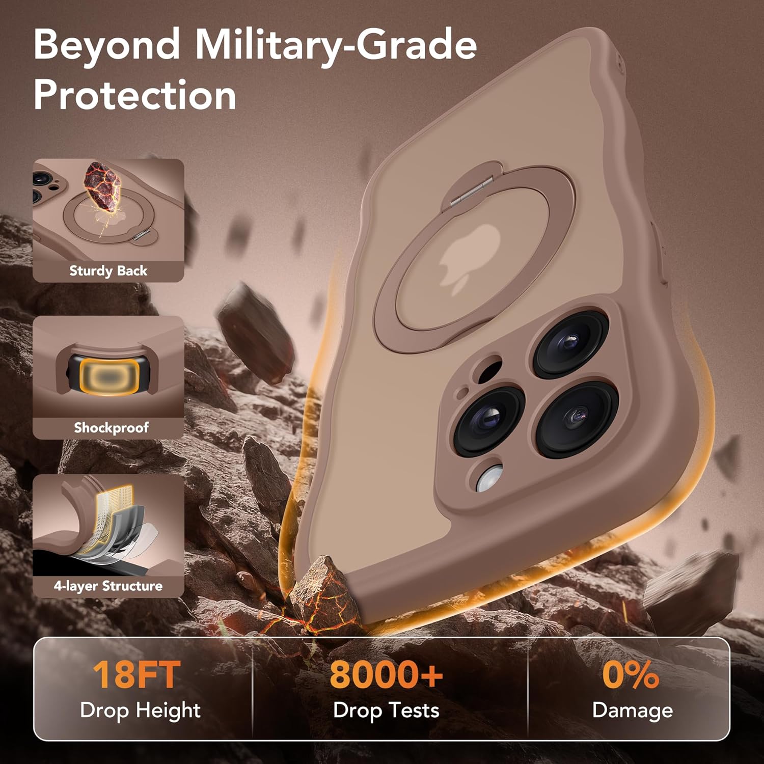 GolbinBox for iPhone 14 Pro Max Case for Women,[Compatible with Magsafe][360° Spin Magnetic Stand][Cute Wave Edge][Military-Grade Protection] Translucent Matte Phone Case for iPhone 14 ProMax, Brown - Image 6