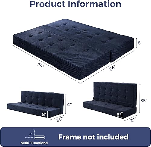 Miniatura 2 de MAXYOYO Colchón tipo futón de 8 pulgadas tamaño matrimonial con asas, sofá cama plegable copetudo (marco no incluido), colchón plegable versátil