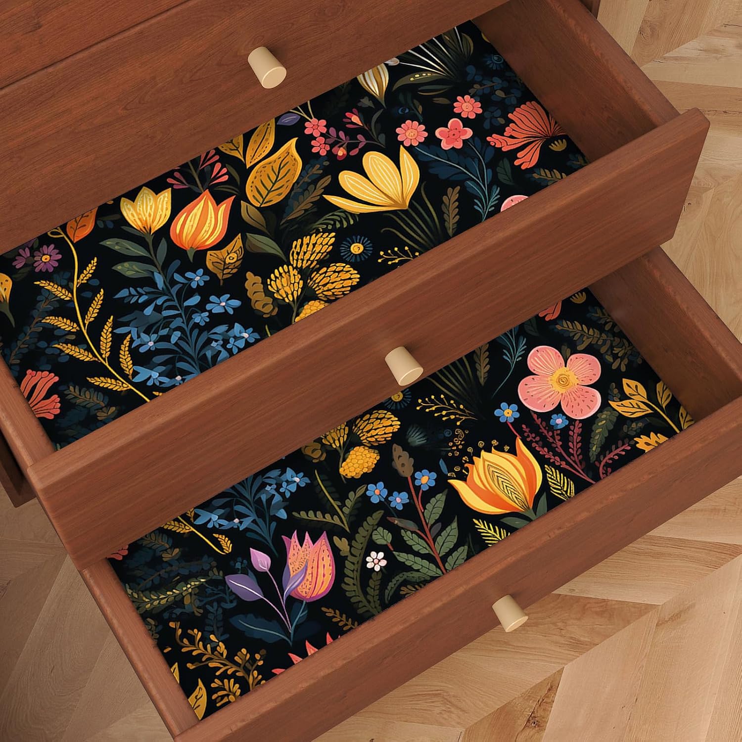 Vintage Dark Wildflower Floral Wallpaper Peel and Stick Botanical Wallpaper 17.7"x160" Removable Prepasted Boho Floral Contact Paper Wall Mural Black Flower Wall Paper for Bedroom Bathroom
