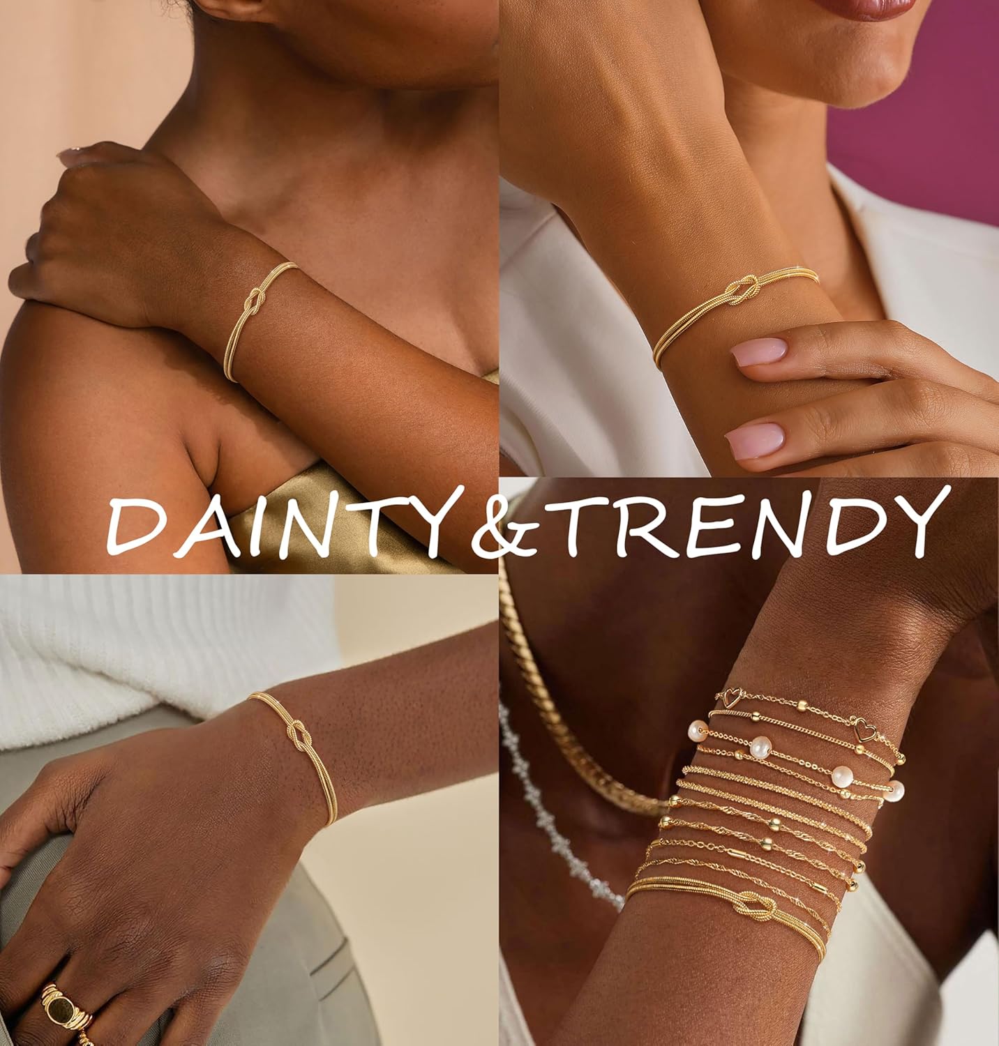 KOHOTA Valentines Day Gifts Silver Gold Bracelets for Women Trendy 14K Gold Plated Bracelet for Women Non Tarnish Dainty Stackable Heart Pearl Knot Beaded Bracelets Stack Set Charm Mothers Day Jewelry - Image 7