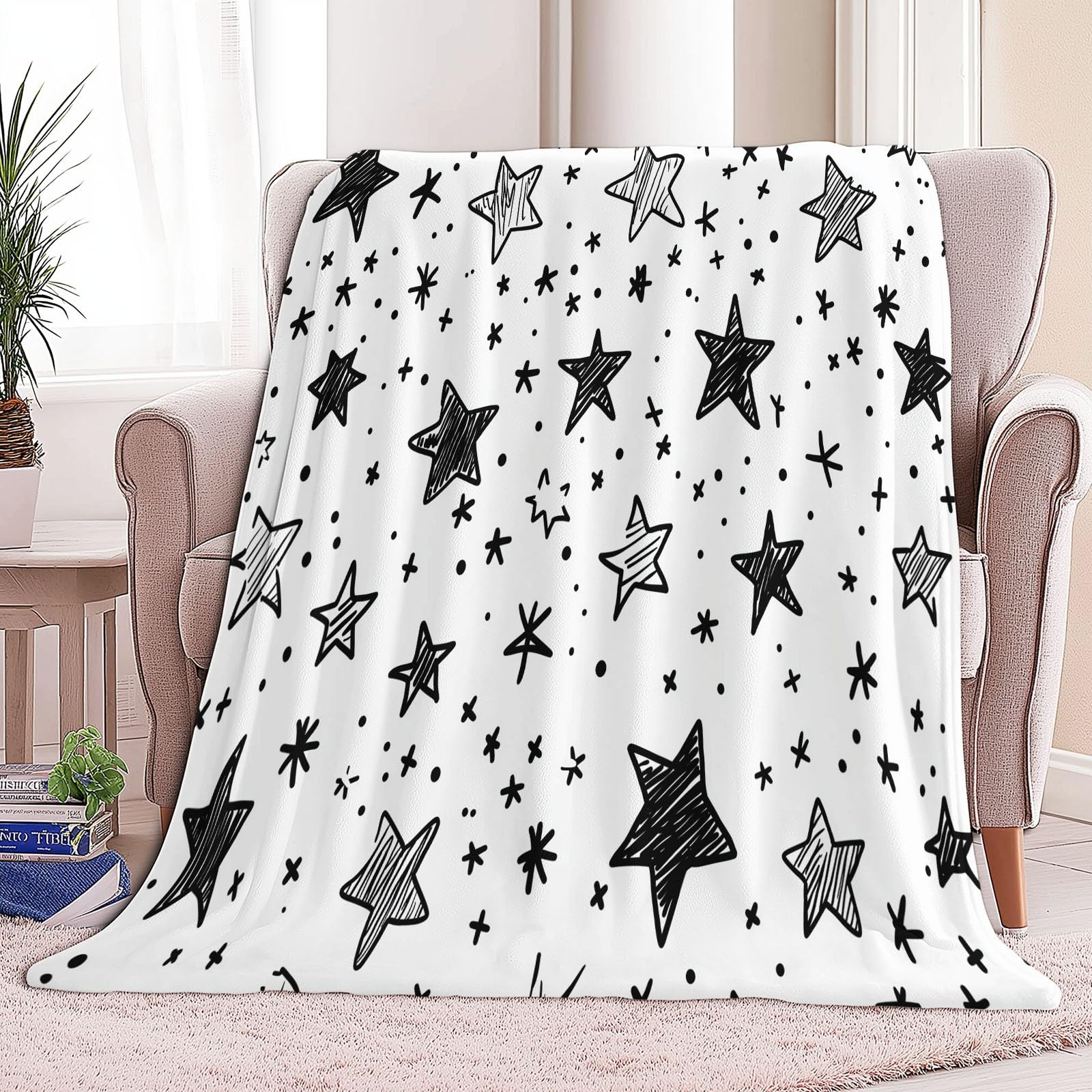 Duży koc na kanapę, Pentagram, minimalistyczny, miękki i ciepły koc polarowy, przytulny koc do łóżka dla dzieci i dorosłych, 220 x 240 cm, szary