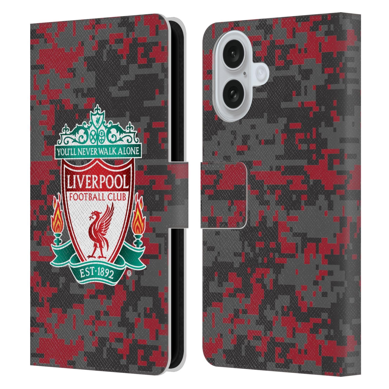 Head Case Designs Officially Licensed Liverpool Football Club Club Colours Crest Digital Camouflage Leather Wallet Case Compatible With Apple iPhone 16