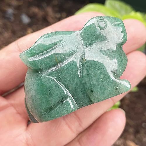 Miniatura 2 de favoramulet Estatua de conejo sentado de aventurina verde natural de 2 pulgadas, escultura de figura de animal tallada a mano, decoración del hogar,