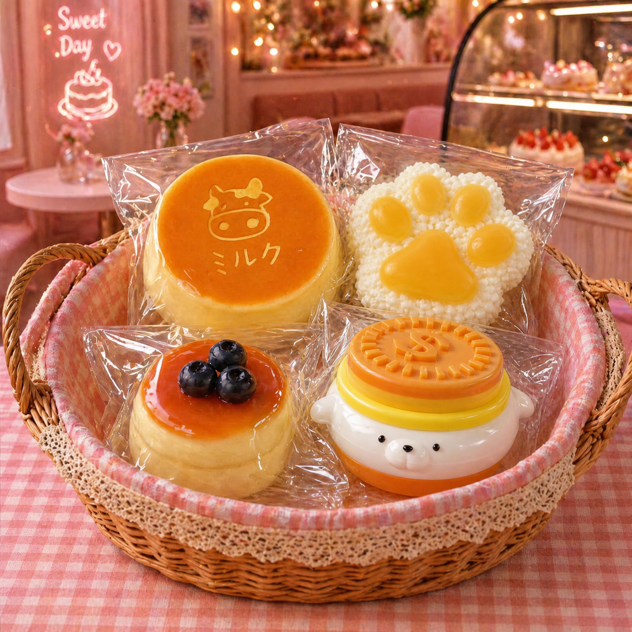 Ｈ・Ｋ スクイーズ 4点セット 焦がしミルク コイン犬 ブルーベリースフレ 肉球 食べ物 もちもち 低反発 ストレス解消 フィジェット 感覚おもちゃ [並行輸入品]