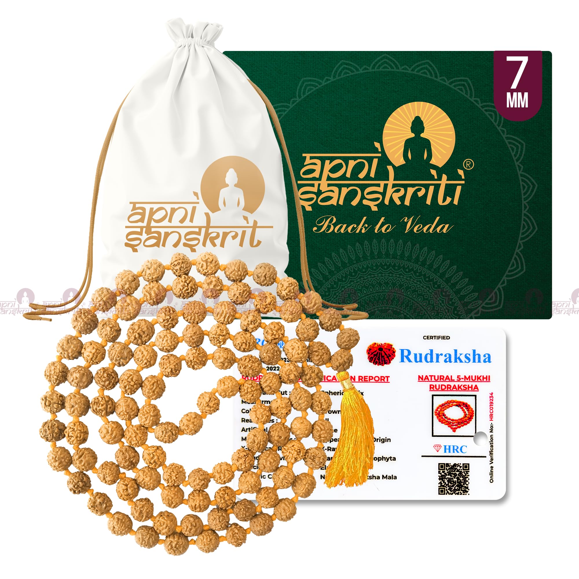 Apnisanskriti Lab Certified 5 Mukhi Chikni Pathri Rudraksha Mala for Men/Women Wearing (6Mm, Medium Bead Size, 108+1) - A+ Grade - 100% Natural Brown Rudraksh Beads - Pack of 1-image-16