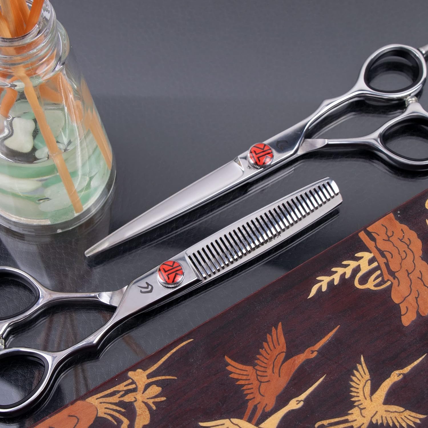 Katana Classic Professional 6.5" Shear Set by Tokko Shears, Premium 440C Japanese Steel Regular and Thinning Scissors for Barbers and Salon Professionals : Beauty & Personal Care