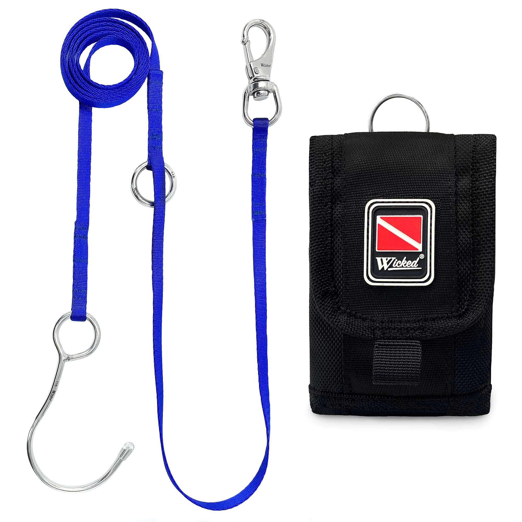 WICKED Scuba 316 Stainless Steel Multipoint Reef Hook 4-6 ft. Length - Ocean Blue